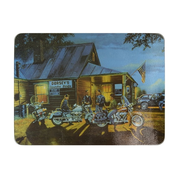 Rivers Edge Products Large 12in x 16in Decorative Tempered Glass Cutting Board, Hypoallergenic, Non Slip, Textured Surface Chopping Board for Kitchen, Dorsey's County Pride