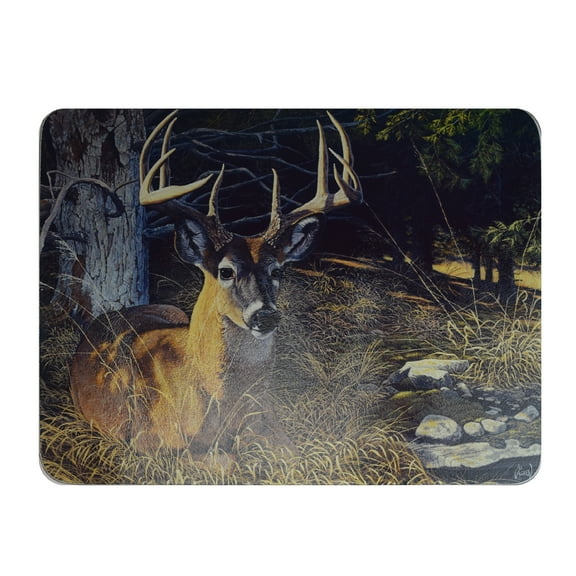 Rivers Edge Products Large 12in x 16in Decorative Tempered Glass Cutting Board, Hypoallergenic, Non Slip, Textured Surface Chopping Board for Kitchen, White Tail Deer, Southern Exposure