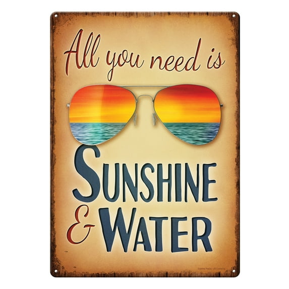 Rivers Edge Products Retro Metal Tin Sign, 17" x 12" Weatherproof Metal Wall Art for Indoor or Outdoor Decor, Vintage Man Cave, Bar, Cabin, Garage, or Home Decor, Sunshine and Water