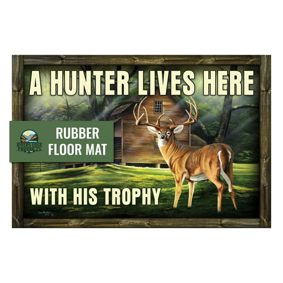 Rivers Edge Products Rubber Door Mat, 26" x 17" Anti-Slip Indoor or Outdoor Rug, All Weather Welcome Mat for Front Door, House Entryway, Patio, or Garage, Hunter Trophy