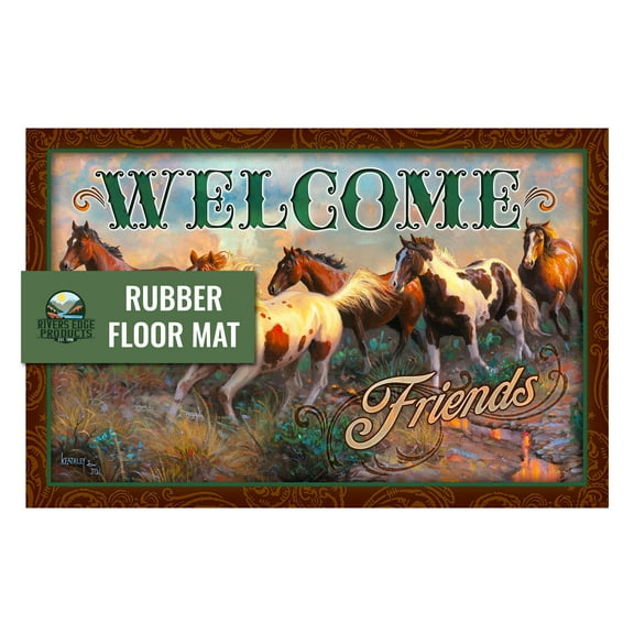 Rivers Edge Products Rubber Door Mat, 26" x 17" Anti-Slip Indoor or Outdoor Rug, All Weather Welcome Mat for Front Door, House Entryway, Patio, or Garage, Welcome Horse