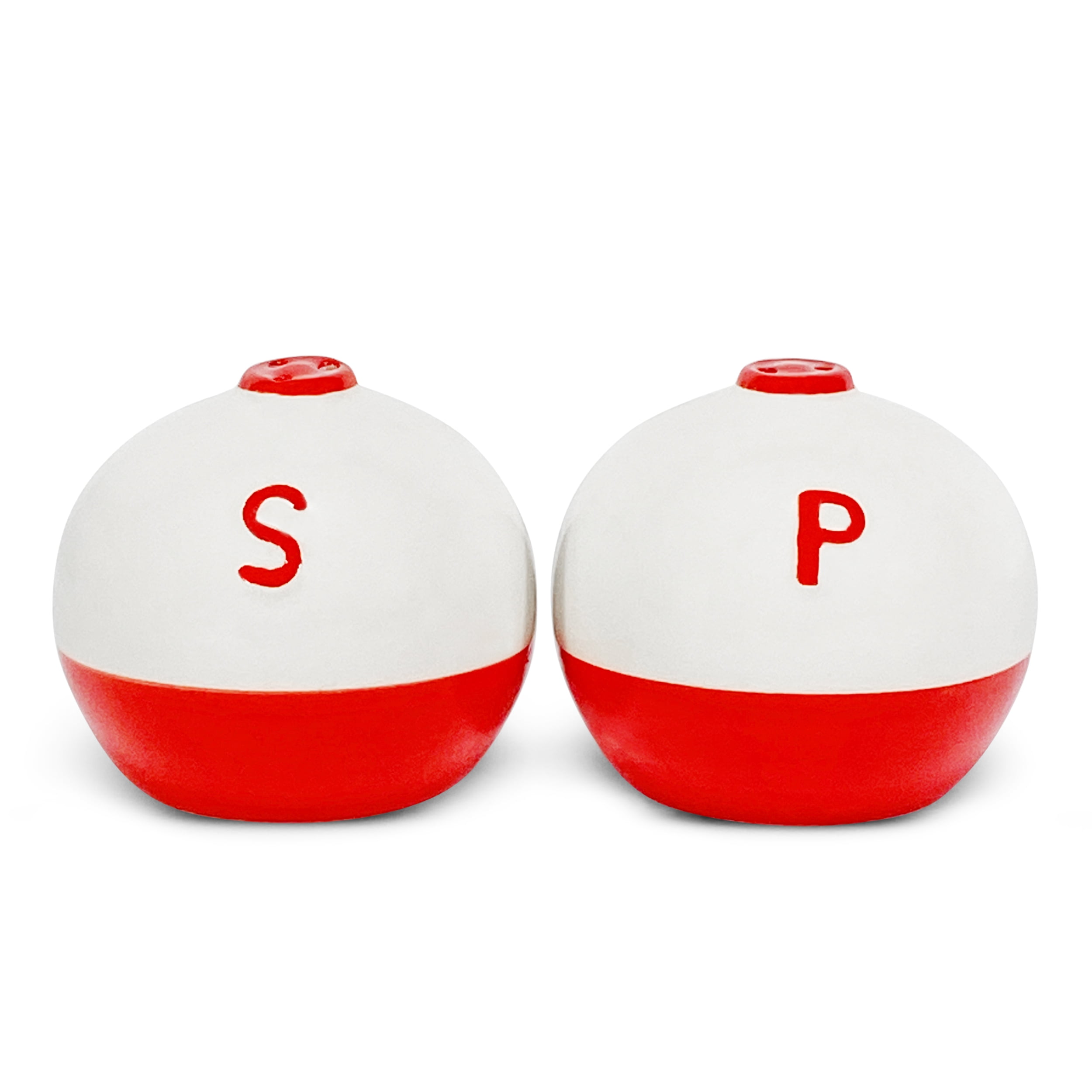 Red and White Ceramic Bobber Salt and Pepper Shakers Set