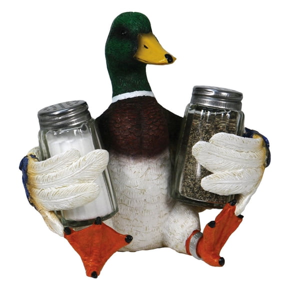 Rivers Edge Products Salt and Pepper Shakers Set, Unique Poly Resin and Glass Spice Dispenser, Novelty Kitchen Counter Decor, Mallard Duck