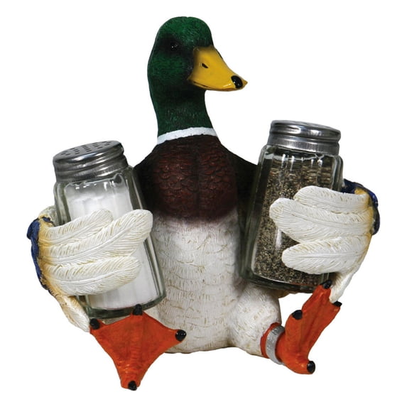 Rivers Edge Products Salt and Pepper Shakers Set, Unique Poly Resin and Glass Spice Dispenser, Novelty Kitchen Counter Decor, Mallard Duck