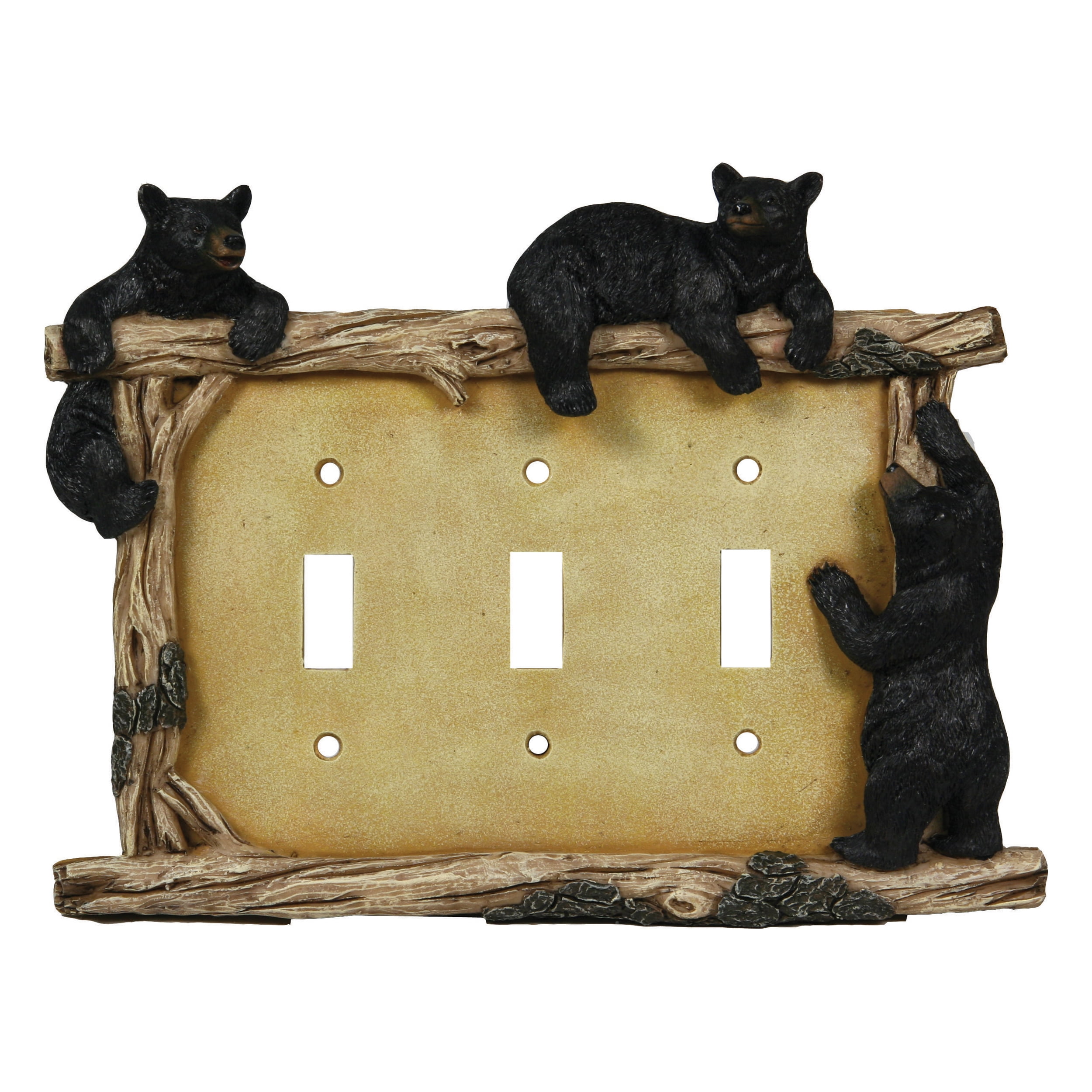 Rivers Edge Products Standard Light Switch Cover Plate, Triple Toggle Switch, Poly-Resin Wall Plate Cover, Hand-Painted Decorative Wall Switch Plate, Screws Included, Bear