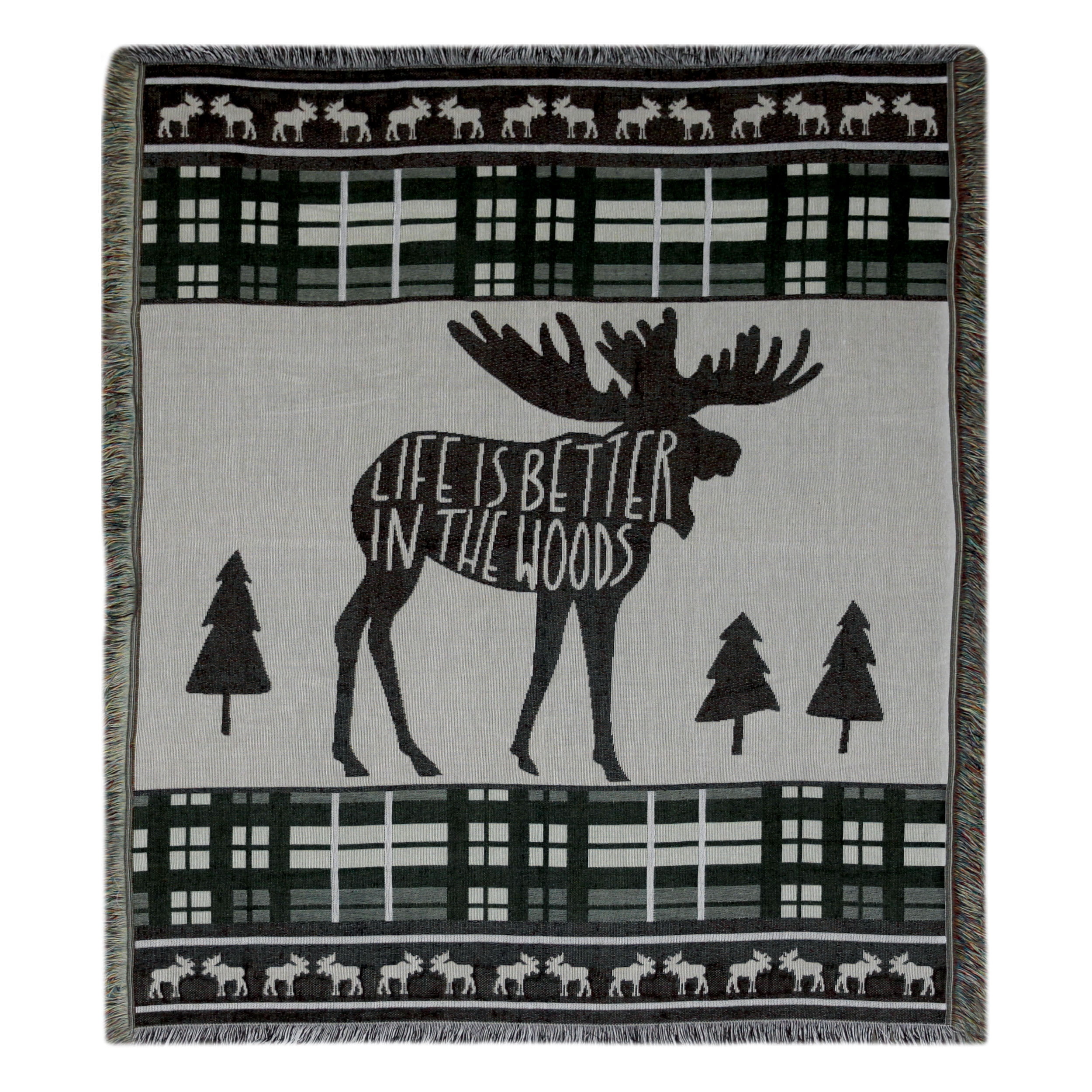 Moose Tapestry Throw Blanket 50x60 Inches with Plaid Border