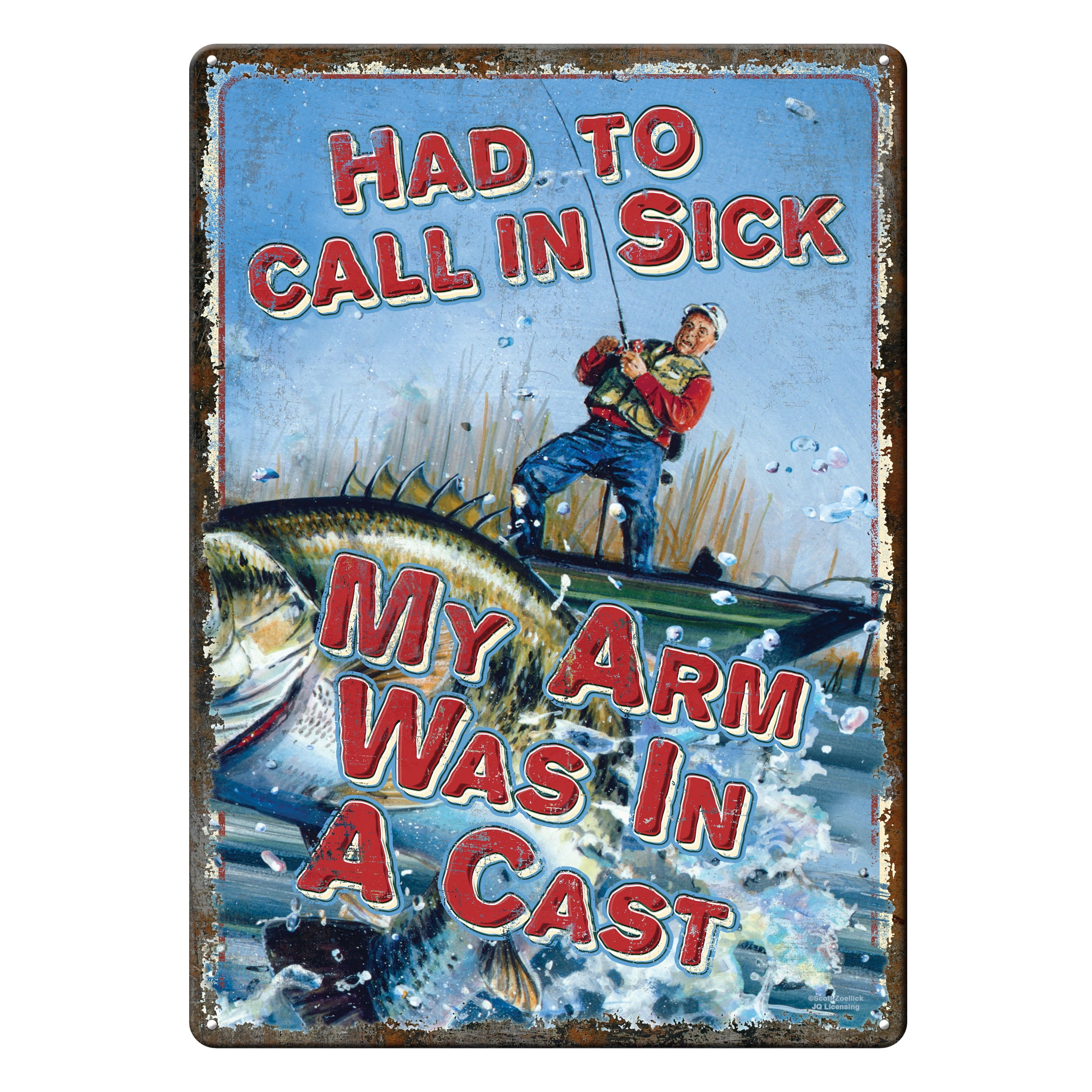 Retro Fishing Tin Sign with UV-Resistant Coating, 12" x 17"