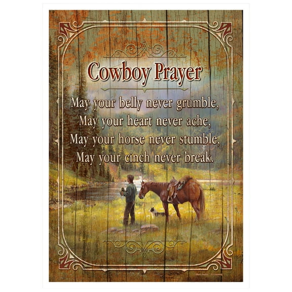 Rivers Edge Products Wall Hanging Wood Sign Rustic Wall Decor Living Room, Cool Room Decor, Rustic Home Decor, Wall Art Painting, 12 Inches by 17 Inches, Cowboy Prayer