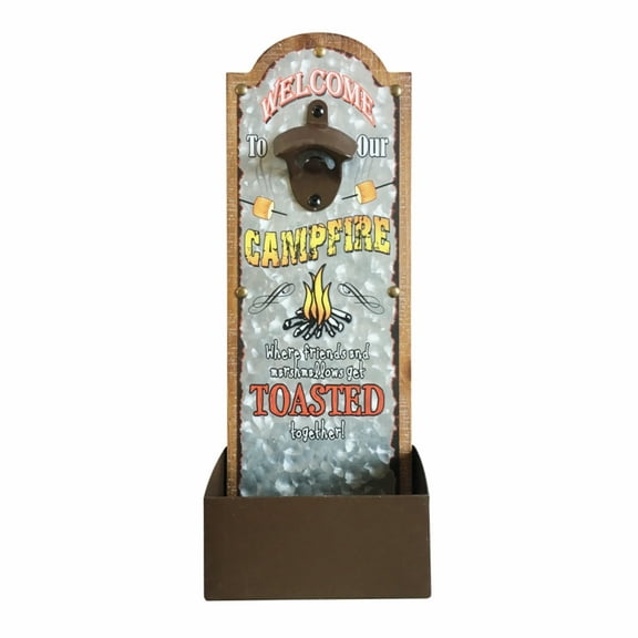 Rivers Edge Products Wall Mounted Bottle Opener with Built In Bottlecap Collector, Get Toasted Together