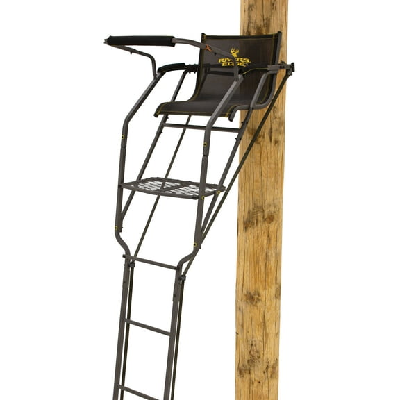 Rivers Edge Relax Wide LS 1-Man Ladder Stand, 169 Height, Lockdown Strapping System, Wide TearTuff Mesh Seat, 23 Wide Platform, Removable Padded Shooting Rail, RE672