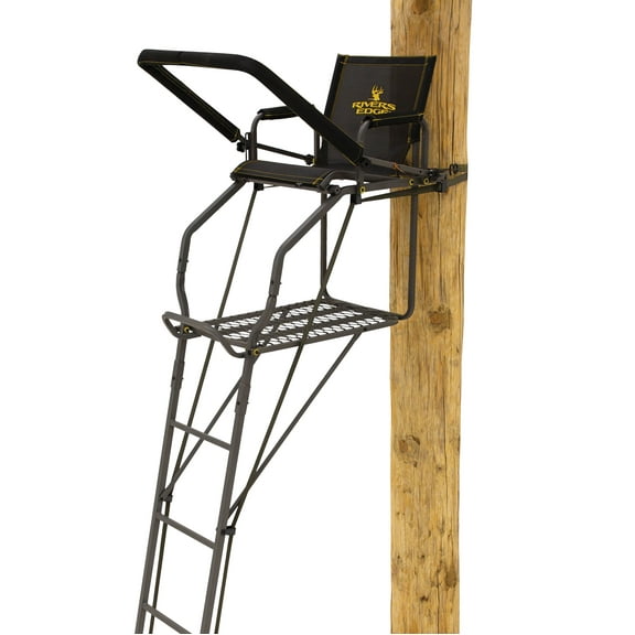 Rivers Edge Retreat LS 1-Man Ladder Stand, 1711 Height, Lockdown Strapping System, Flip-Up TearTuff Mesh Seat, 27 Deep Platform, 2-Way Adjustable Shooting Rail, RE670