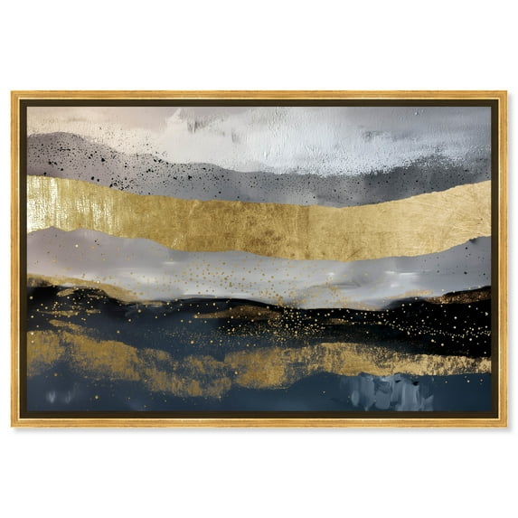 Rivers Of Gold Blue Abstract Canvas Wall Art by Art Remedy, Gold Floater Frame, 54"x36"