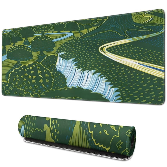 Rivers and Forests pad Mousewaterproofnon Slip for Office Home Work GamingmousepadRubber Base Mousepad with Stitched Edges 31.5x11.8inches
