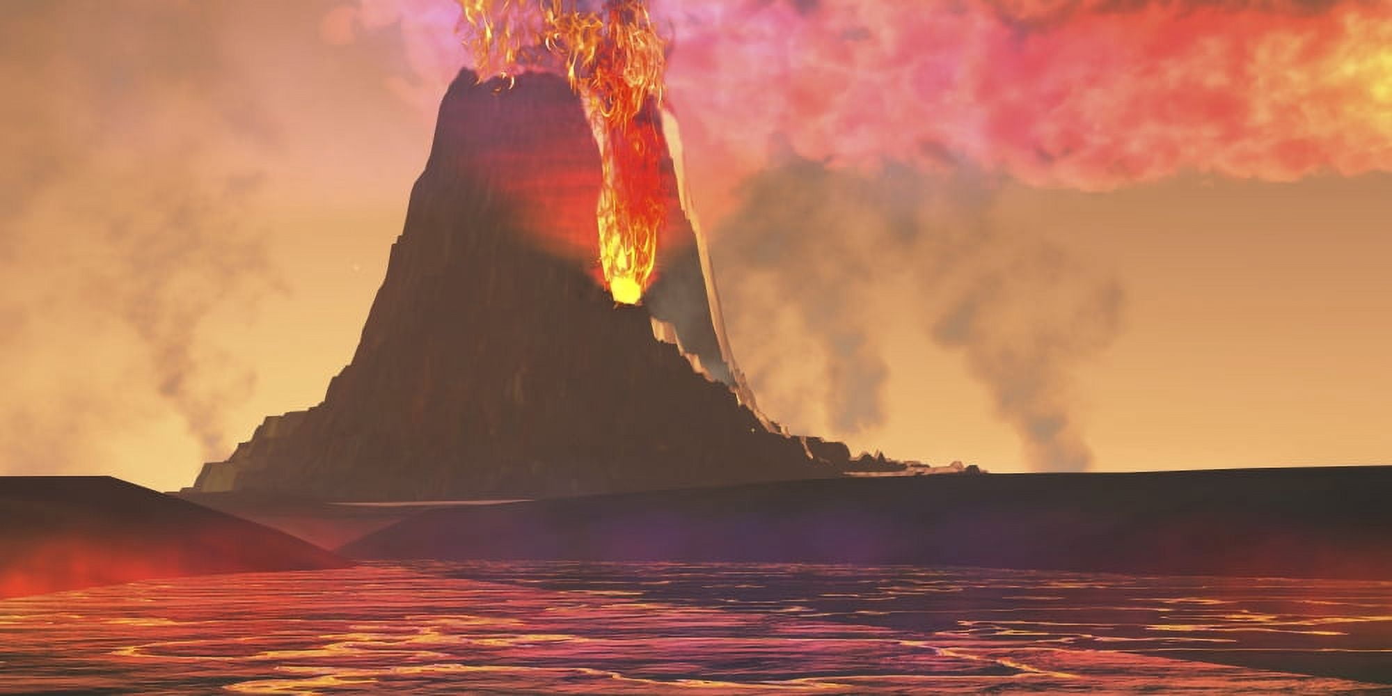 Rivers of lava flow from an old volcano as it erupts Canvas Art - Corey FordStocktrek Images (40 x 20)
