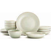 Maison Neuve Riverside 12-Piece Dinnerware Set for 4, Hand Crafted Plates and Bowls, Sage Green