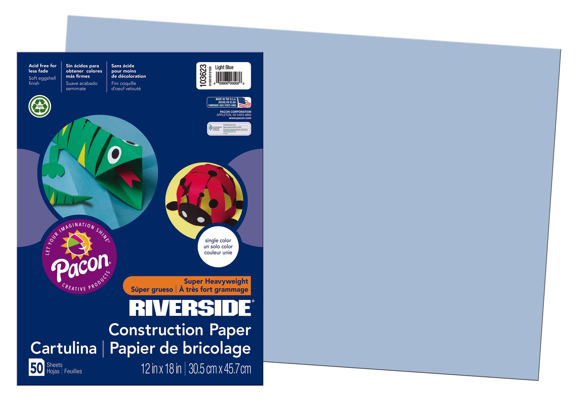 Riverside 3D Construction Paper, Super Heavyweight, 12 x 18, Light Blue,  50 Sheets