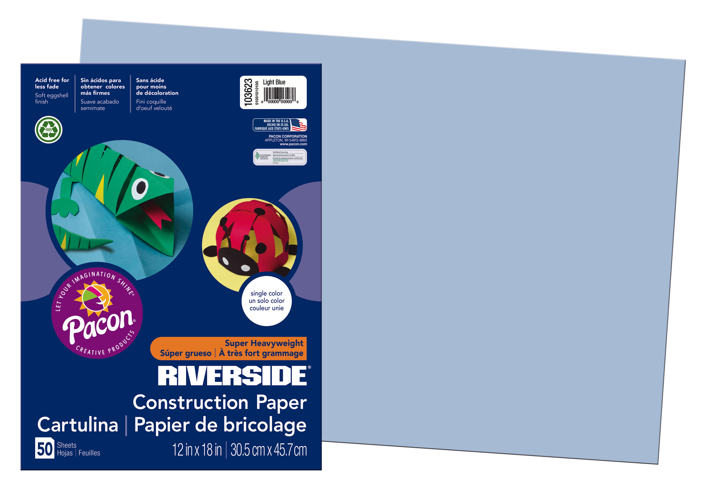 Riverside 3D Construction Paper, Super Heavyweight, 12 x 18, Light Blue,  50 Sheets 