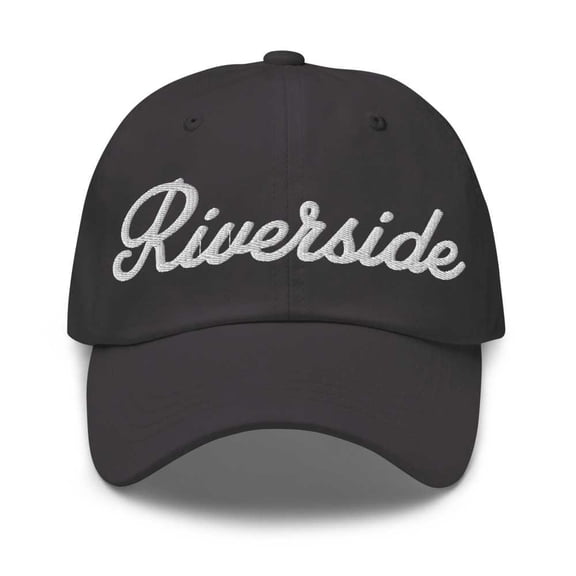 Riverside Baseball Cap Riverside Dad Hat Bold Script Missouri MO Hat Embroidered Souvenir Gift Dark Grey
