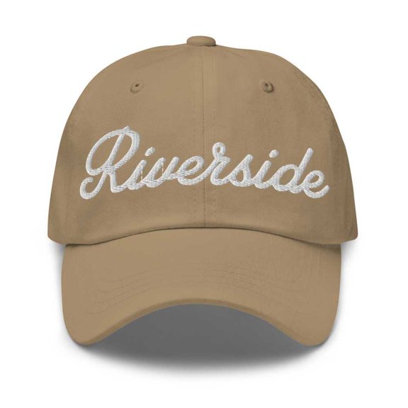 Riverside Baseball Cap Riverside Dad Hat Bold Script Missouri MO Hat Embroidered Souvenir Gift Khaki