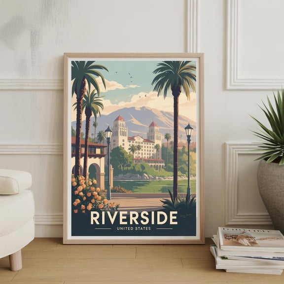 Riverside California Travel Poster, Iconic Landmarks, Scenic Views, Vintage Wall Art , Poster Print Only