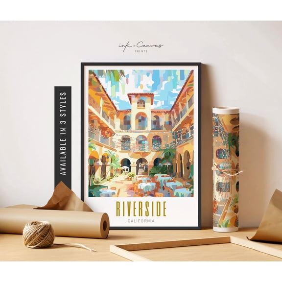 Riverside California Travel Poster Mission Inn Hotel Riverside Art Poster Retro Riverside Ca Poster Travel Art Art Home Decor, 24x36 UNFRAMED