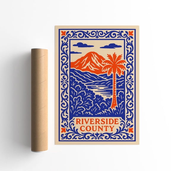 Riverside County Vintage California Road Trip Art Poster, Unframed Paper Poster 24x36in