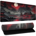 thumbnail image 1 of Riverside Full Moon Desk Mat Japanese Desk Pad Black Red Large Mouse Pad Gaming Mousepad 31.5"x11.8" Extended XXL Keyboard Pad Japanese Laptop Pc Computer Mouse Keyboard Mat for Home Office Work Game, 1 of 7