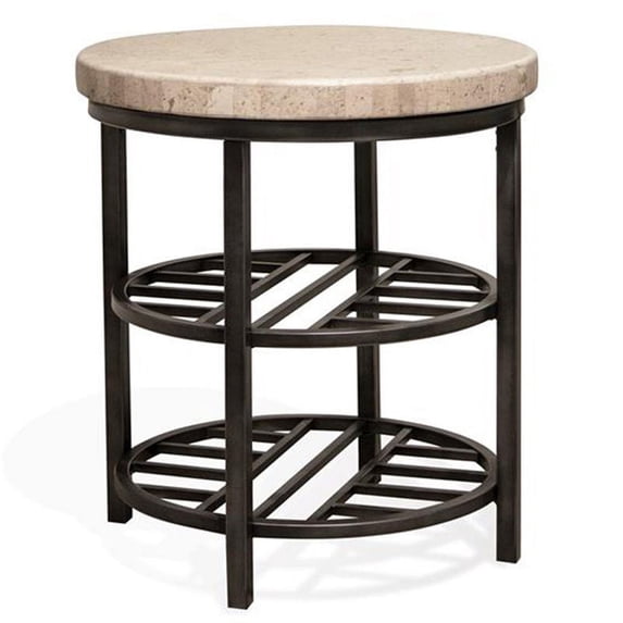 Riverside Furniture Capri Round Travertine Stone End Table in Alabaster