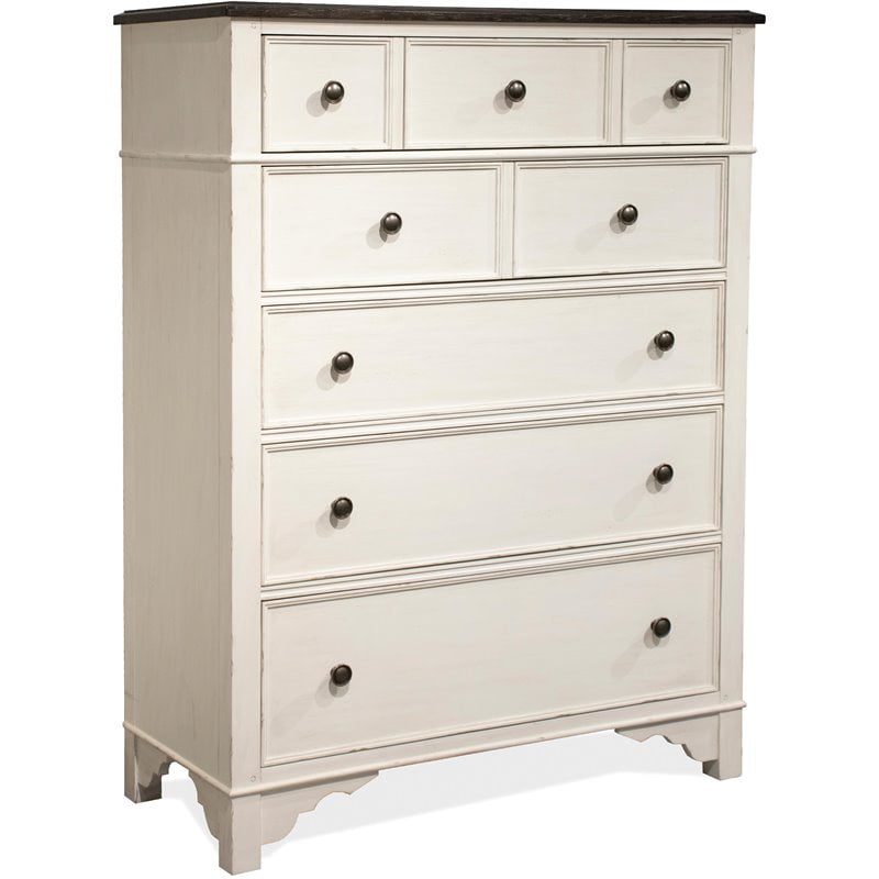 Cottage Charm White & Charcoal 5-Drawer Chest with Dovetail Joinery