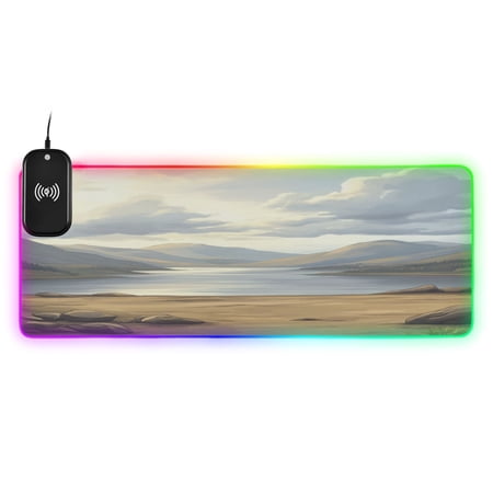 Riverside Wireless Charging RGB Gaming Mouse Pad 31.5x11.8in with 14 Lighting Modes and Non-Slip Base