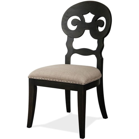 Riverside Mix-n-match Wood Scroll Back Dining Side Chair in Rubbed Black