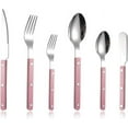 thumbnail image 1 of Rivet ABS Faux Wood Handle Silverware Set - 6-Piece Stainless Steel Flatware with Steak Knife, Fork, Spoon, Teaspoon, Dessert Fork and Butter Knife - Elegant Tableware Cutlery for Dining (Pink), 1 of 6