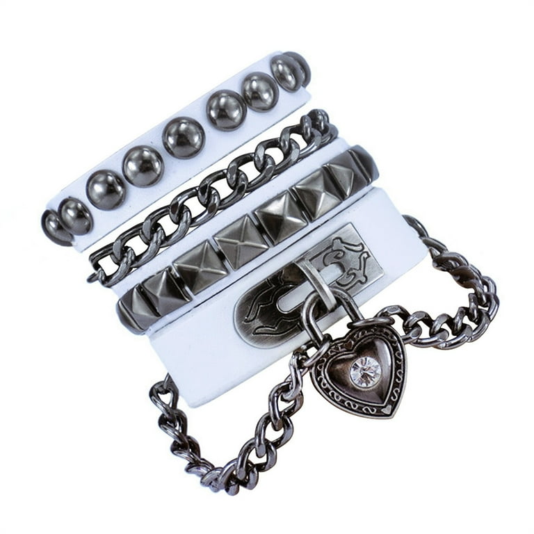 アクセサリー Dressedundressed black chain bracelet Rivet Bracelet Multilayer Black Leather Cuff Heart Pendant