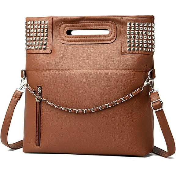 Rivet Crossbody for Women PU Leather Commuter Shoulder Bags Fashion Satchel Daily Use Work Hangbags and Purses
