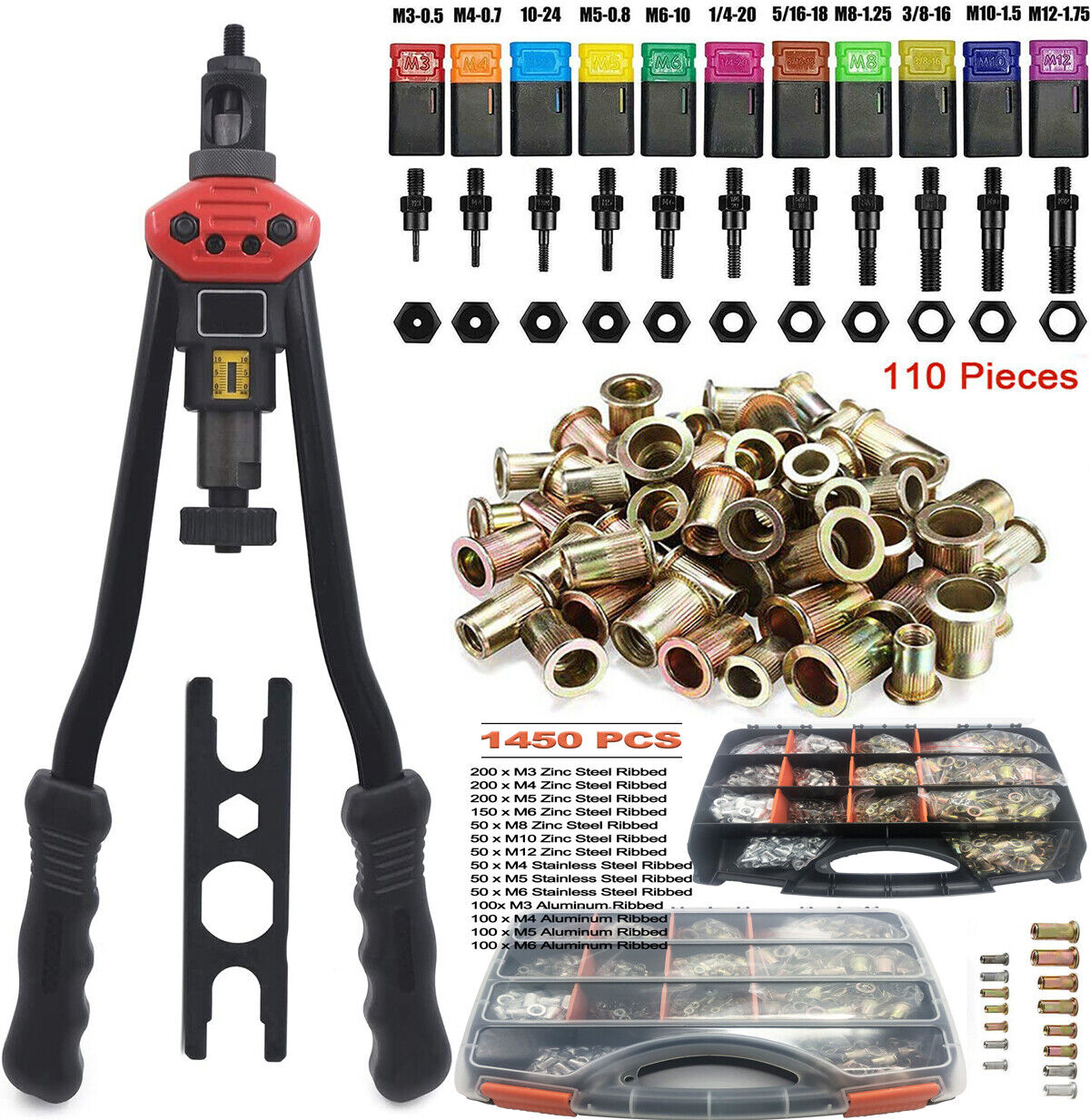 Rivet Gun Kit Rivnut Thread Setting Tool Nut Setter NutSert Metric SAE