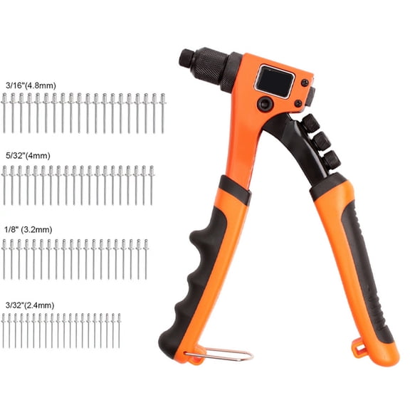 Rivet Gun Kit with 80 Rivets, Heavy Duty Single Hand Riveter with 4 Interchangeable Heads, Manual Rivet Gun for Metal, Leather, Home