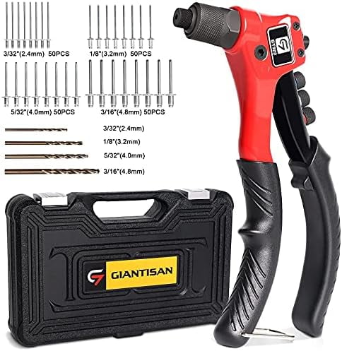 Rivet Gun, Pop Rivet Tool Kit with 200 Rivets and 4 Drill Bits, Manual ...