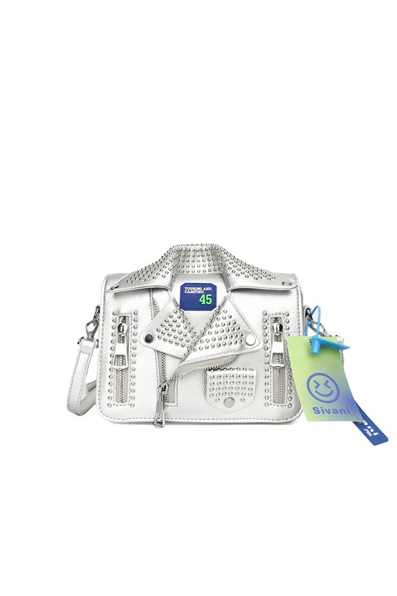 Rivet Jacket Garment Small Square Shoulder Crossbody Handheld Bag PU Funny Unique Women Bag Trendy Fashion Bag in Black for Cross-border Export