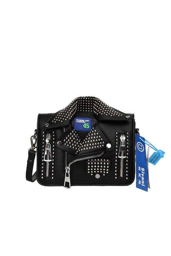Rivet Jacket Garment Small Square Shoulder Crossbody Handheld Bag PU Funny Unique Women Bag Trendy Fashion Bag in Black for Cross-border Export