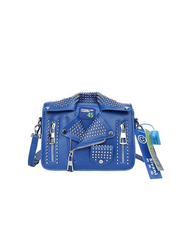 Rivet Jacket Garment Small Square Shoulder Crossbody Handheld Bag PU Funny Unique Women Bag Trendy Fashion Bag in Black for Cross-border Export