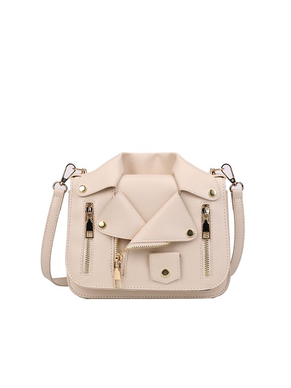 Rivet Leather Jacket Mini Garment Small Square Shoulder Crossbody Handheld Bag PU Unique Trendy Girl Bag Fashion Design Bag in Black for Daily Outfits