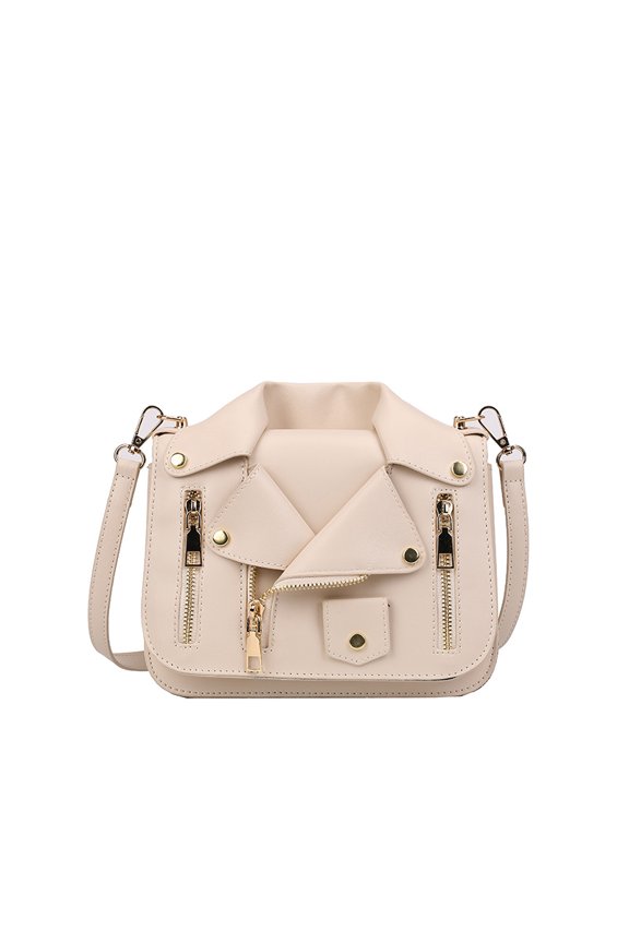 Rivet Leather Jacket Mini Garment Small Square Shoulder Crossbody Handheld Bag PU Unique Trendy Girl Bag Fashion Design Bag in Black for Daily Outfits