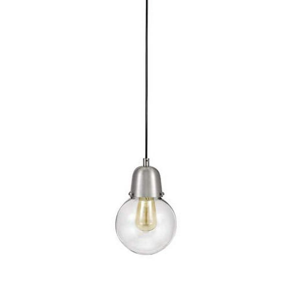 Rivet Mid-Century Modern Glass Globe Plug-In Hanging Chandelier With LED Light Bulb - 6.25 x 6.25 x 9.75 Inches, Brushed Nickel