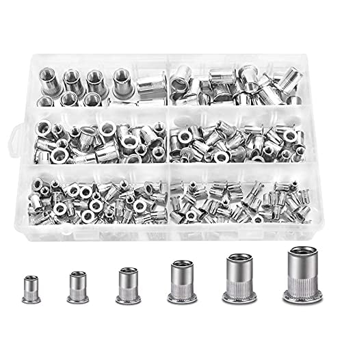 Rivet Nut Assortment Kit 200 Piece 304 Stainless Steel Threaded Inserts for Metal for Home Repair Automotive Machinery Use