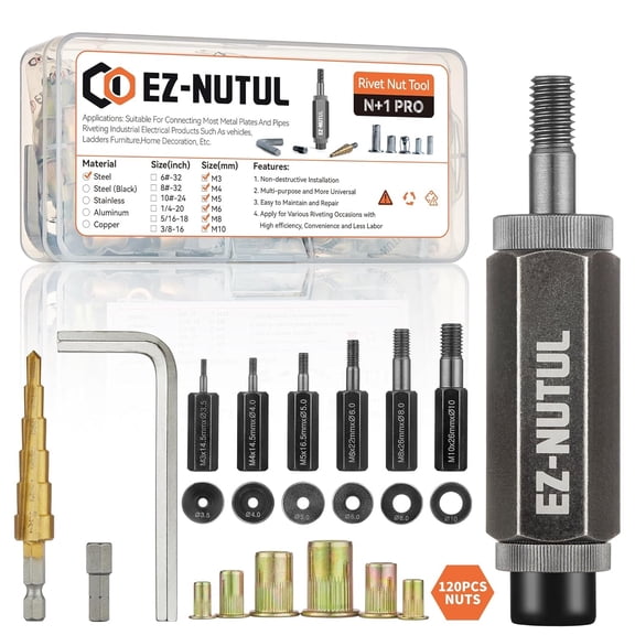 Rivet Nut Installation Tool 120 Set Flat Head Rivnut Threaded Insert Nut Kit SAE