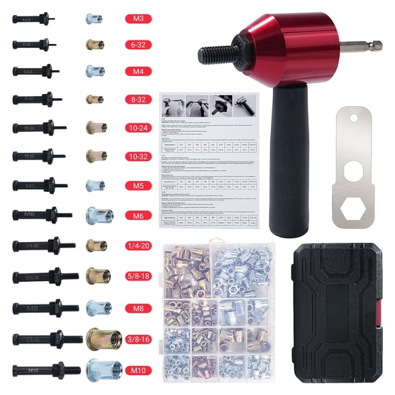 Rivet Nut Tool Kit, 16-Inch Rivnut Tool with 15 Metric & SAE Mandrels and Rivet Nut , 200pcs Rivnut Tool Kit Assortment, Nutsert Tool Kit with Carrying Case