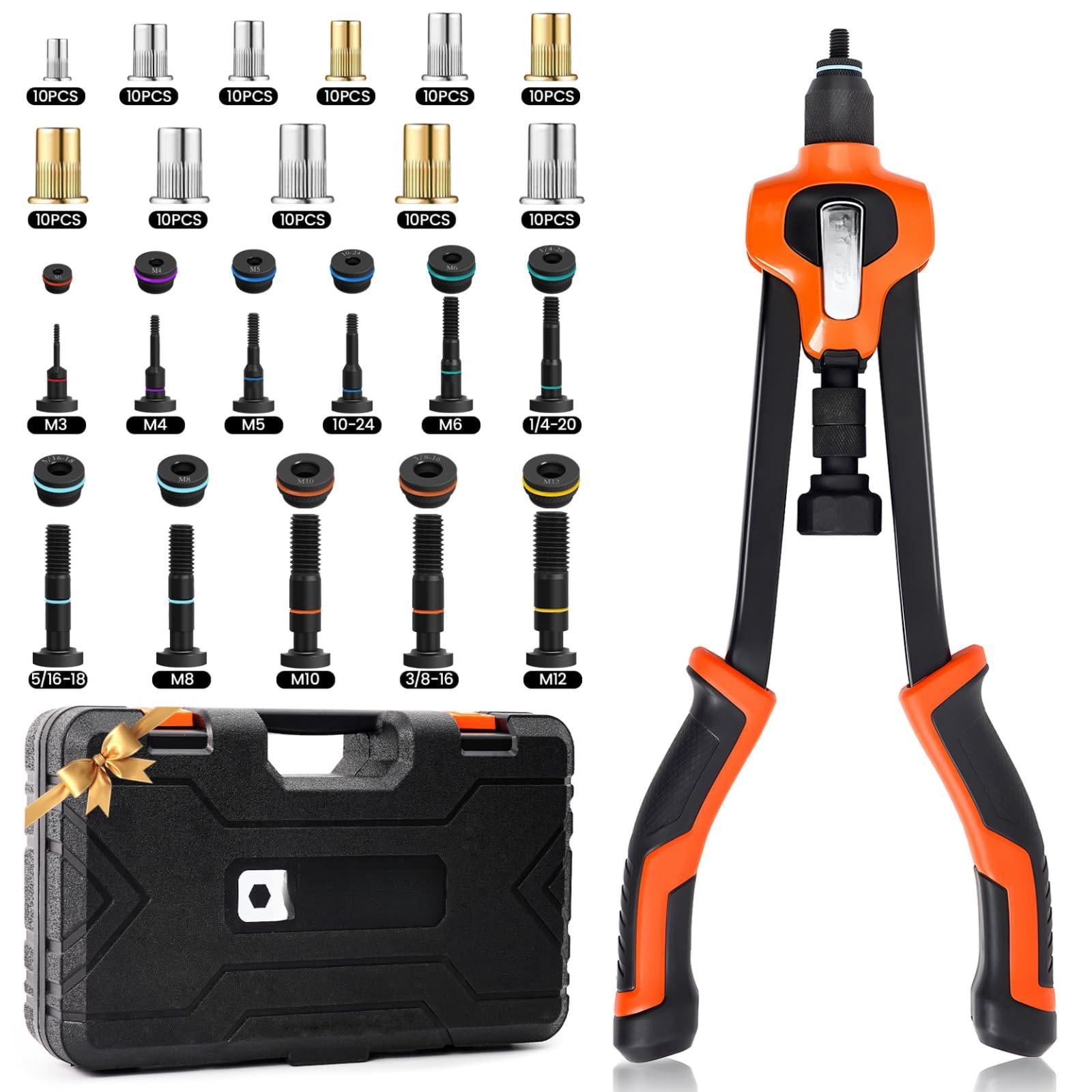 Rivet Nut Tool Kit  16-inch Upgraded Thickened With 11 Metric & Sae Color Matching Mandrels 110pcs Nutsert Assortment Rugged Carrying Case- For Beginners Professional Users