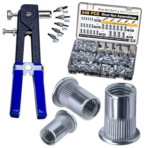 Rivet Nut Tool Kit 540Pcs Nut Riveter Tool Kit (M8/M6/M5/M4/M3), Suitable for Furniture, Decoration, Automobile, Shipbuilding and Industrial Applications