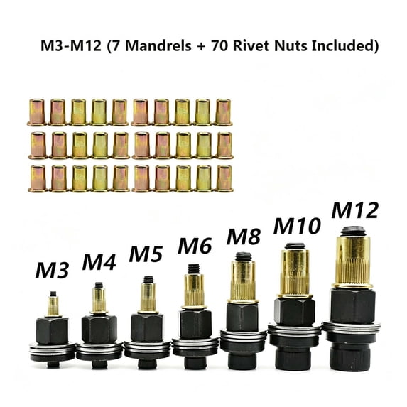 Rivet Nut Tool Kit, 7 Rivet Nut Pliers and 70 Press-In Nuts Kit for M3 ...