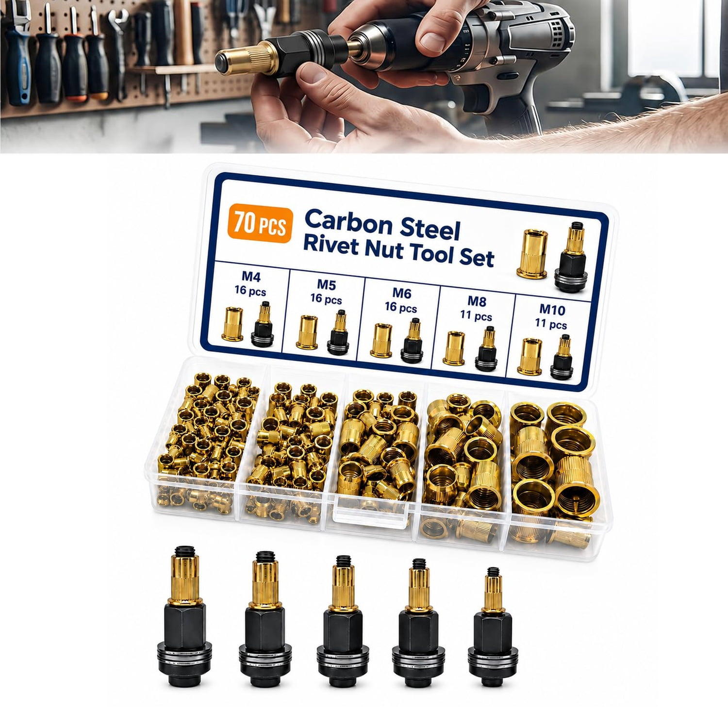 Sheet Rivet Rivet Nut Tool Kit, Carbon Steel Rivet Nut Tool Set M3-M12, Manual ...